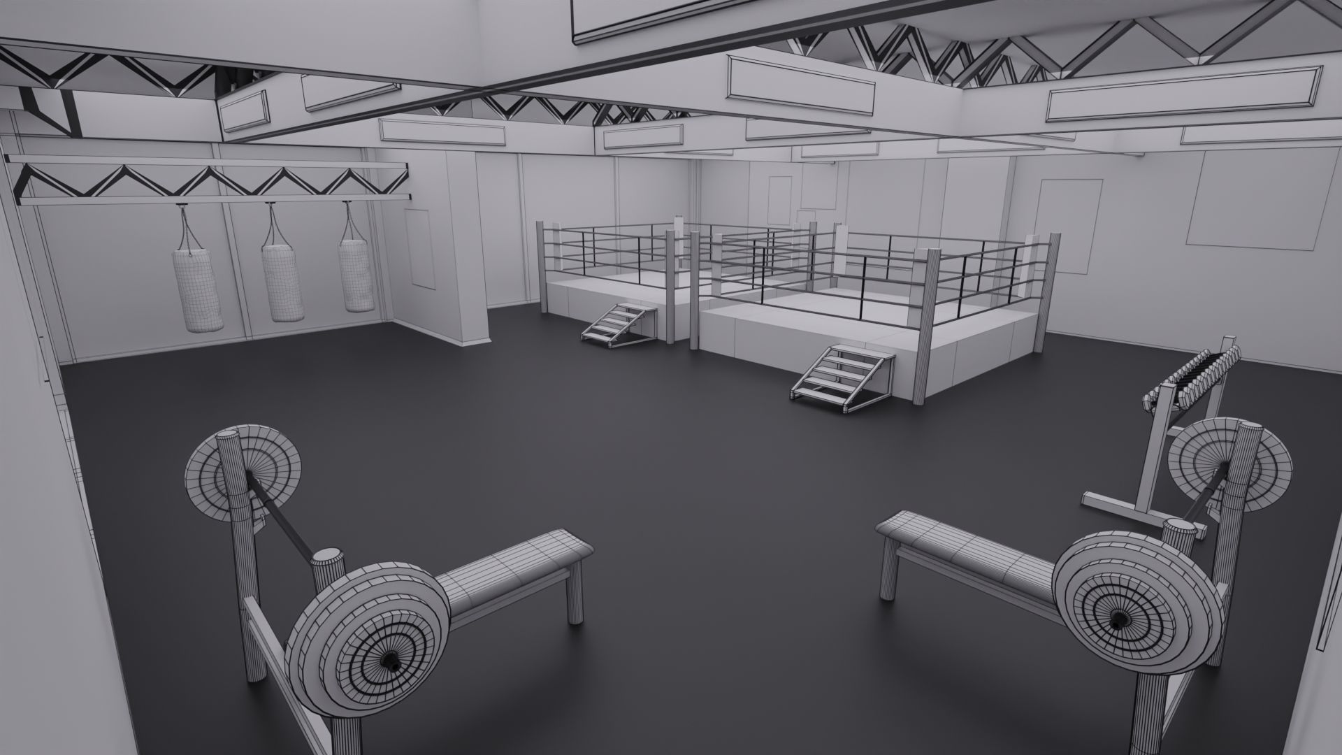 Boxing Hall - Training Gym Interior Low-poly 3D model_6