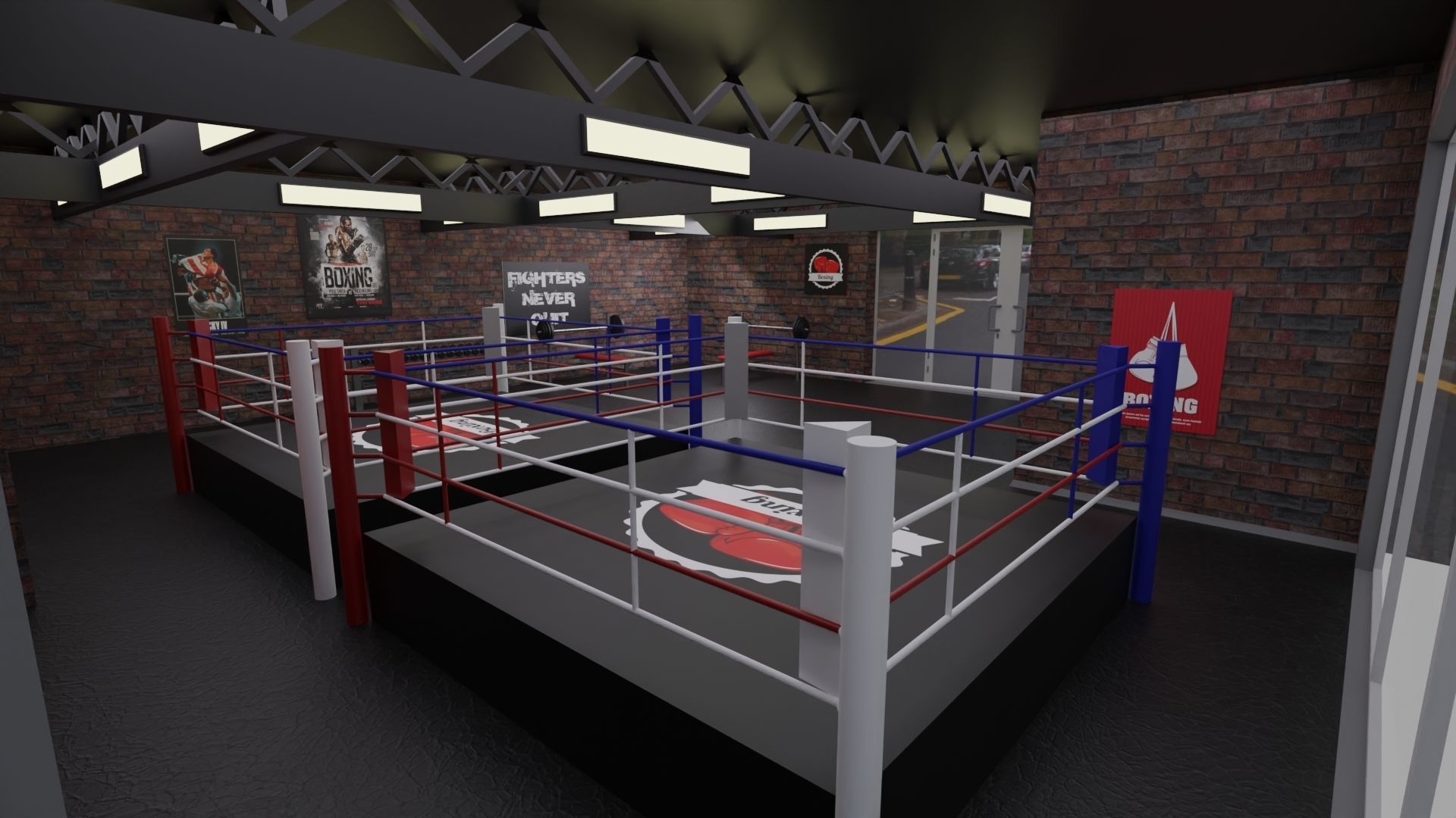 Boxing Hall - Training Gym Interior Low-poly 3D model_11