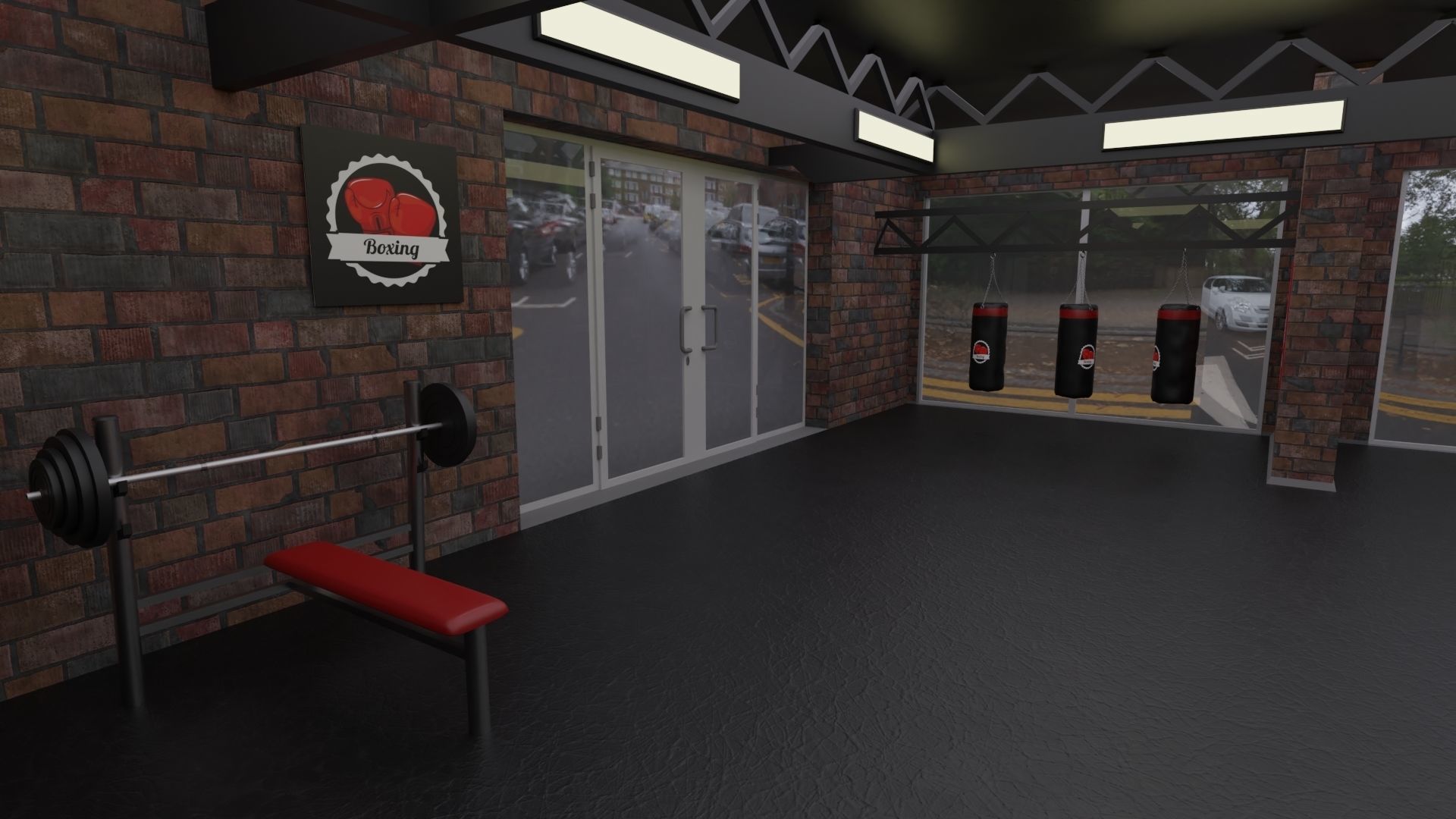 Boxing Hall - Training Gym Interior Low-poly 3D model_2