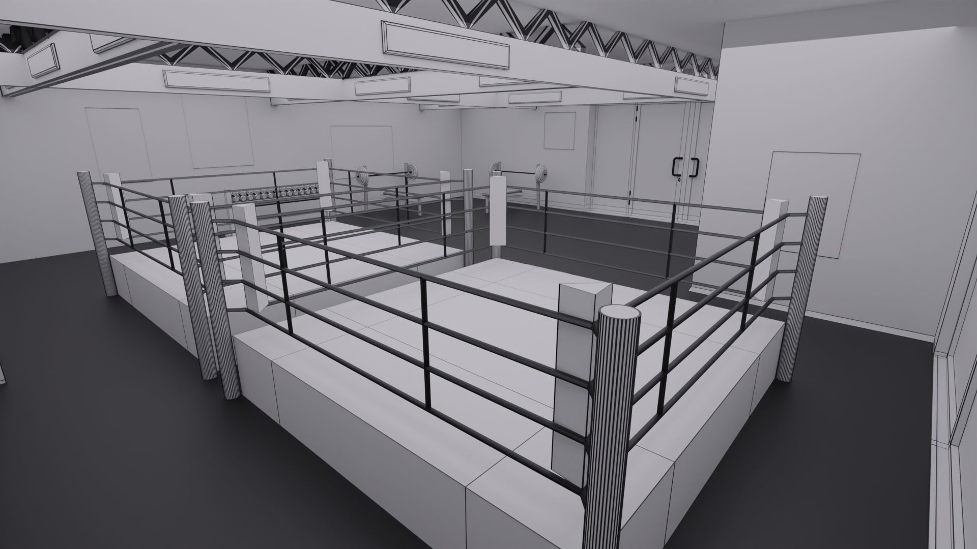 Boxing Hall - Training Gym Interior Low-poly 3D model_7