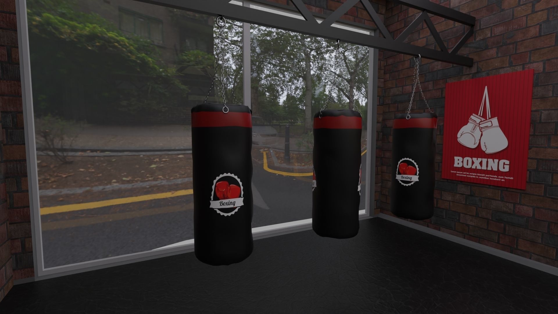 Boxing Hall - Training Gym Interior Low-poly 3D model_4