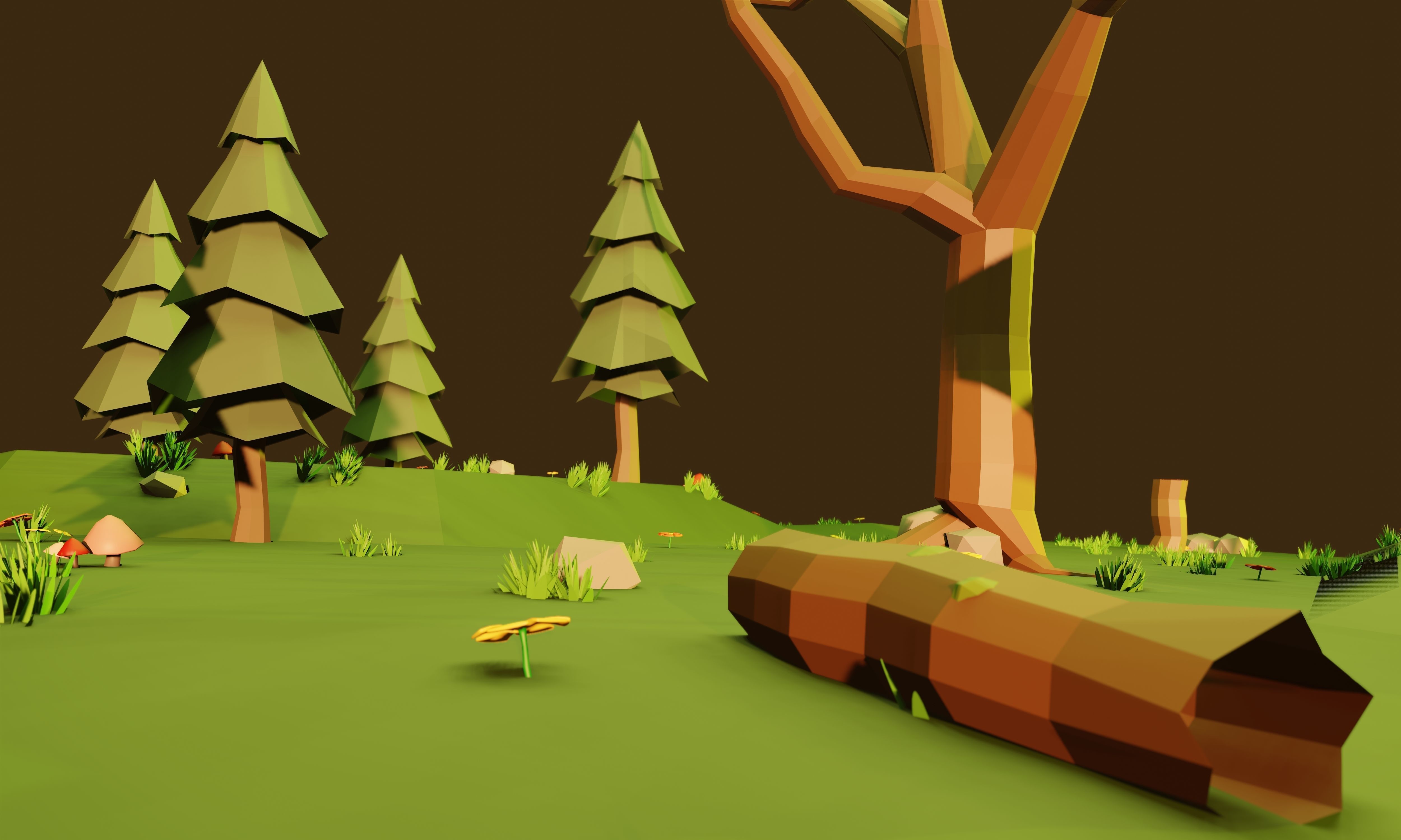 Low poly Forest polygonal terrain with trees and grass Free low-poly 3D model_2