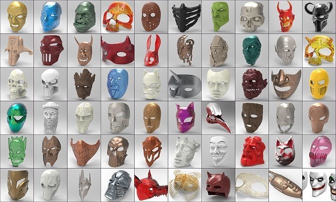 Pack 60 3DModel Mask 3D print model