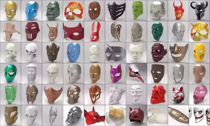 Pack 60 3DModel Mask 3D print model
