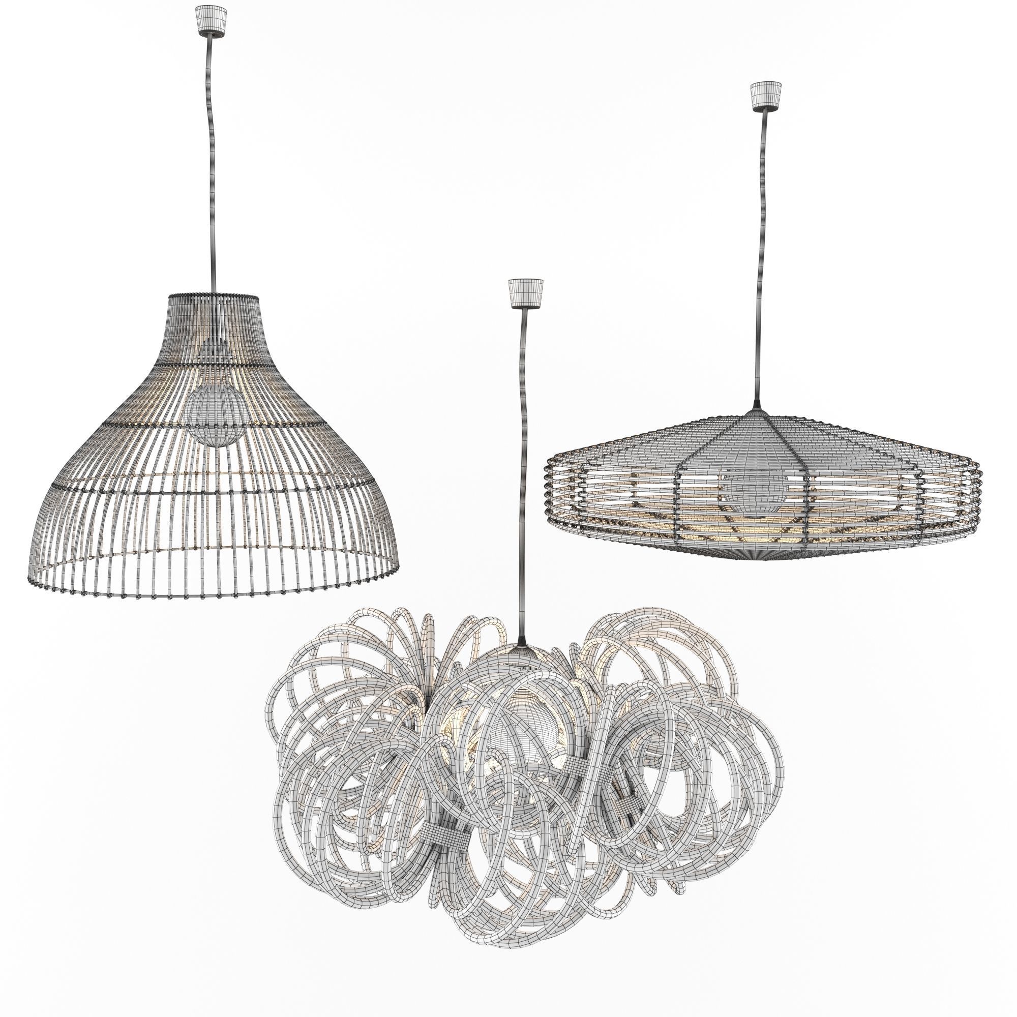 Natural Wicker Rattan Lamp 3D model_2