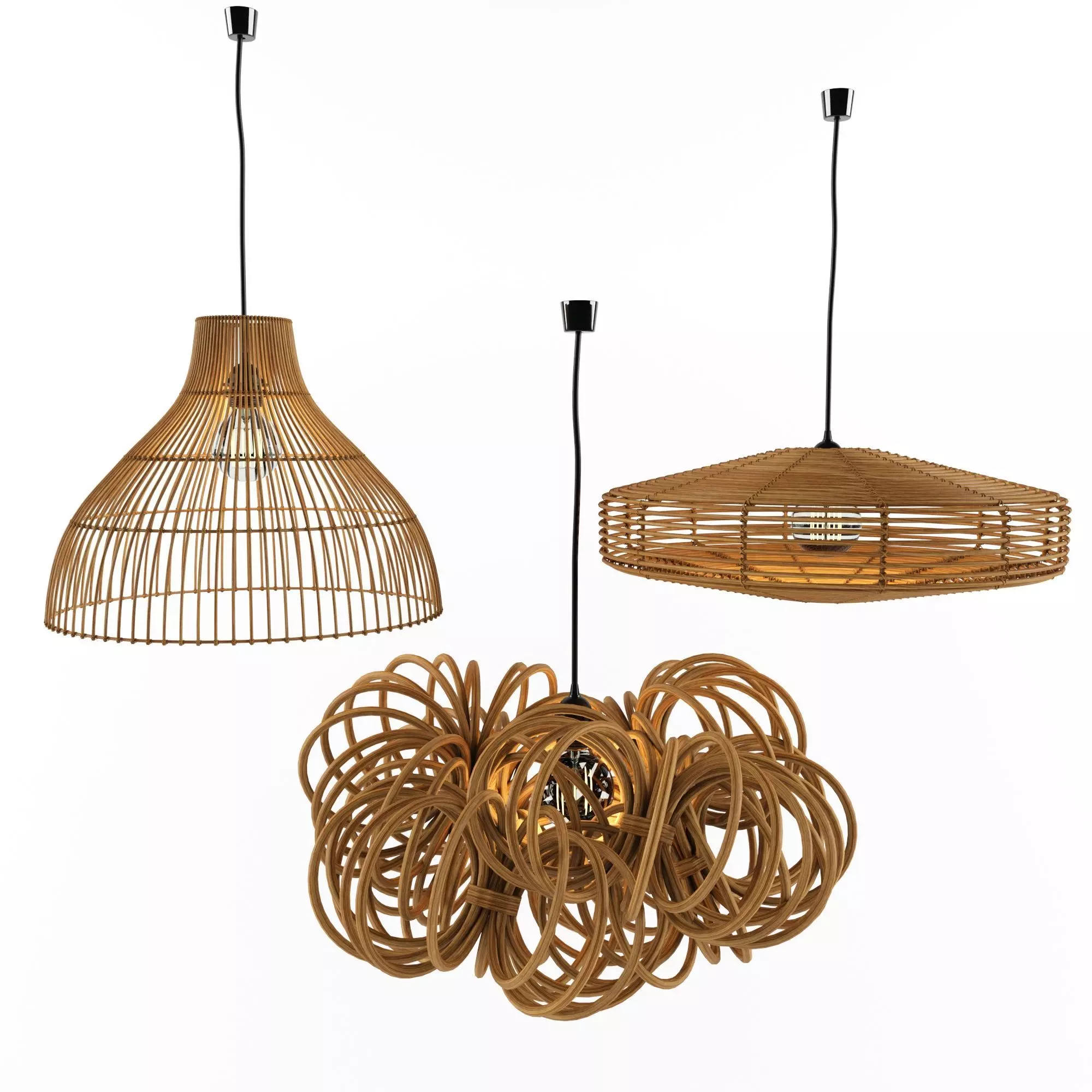 Natural Wicker Rattan Lamp 3D model_0