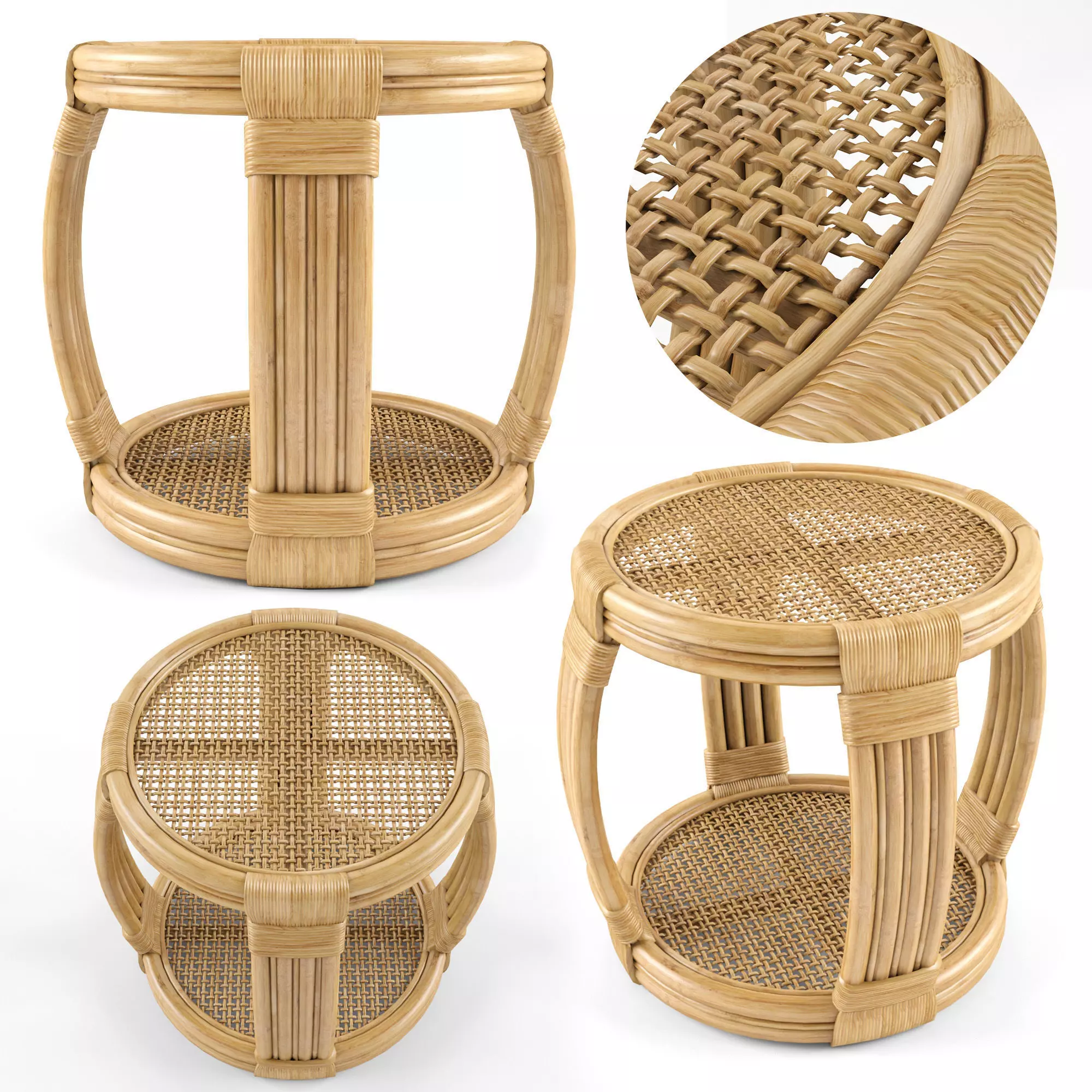 Montego Rattan Side Table 3D model_0