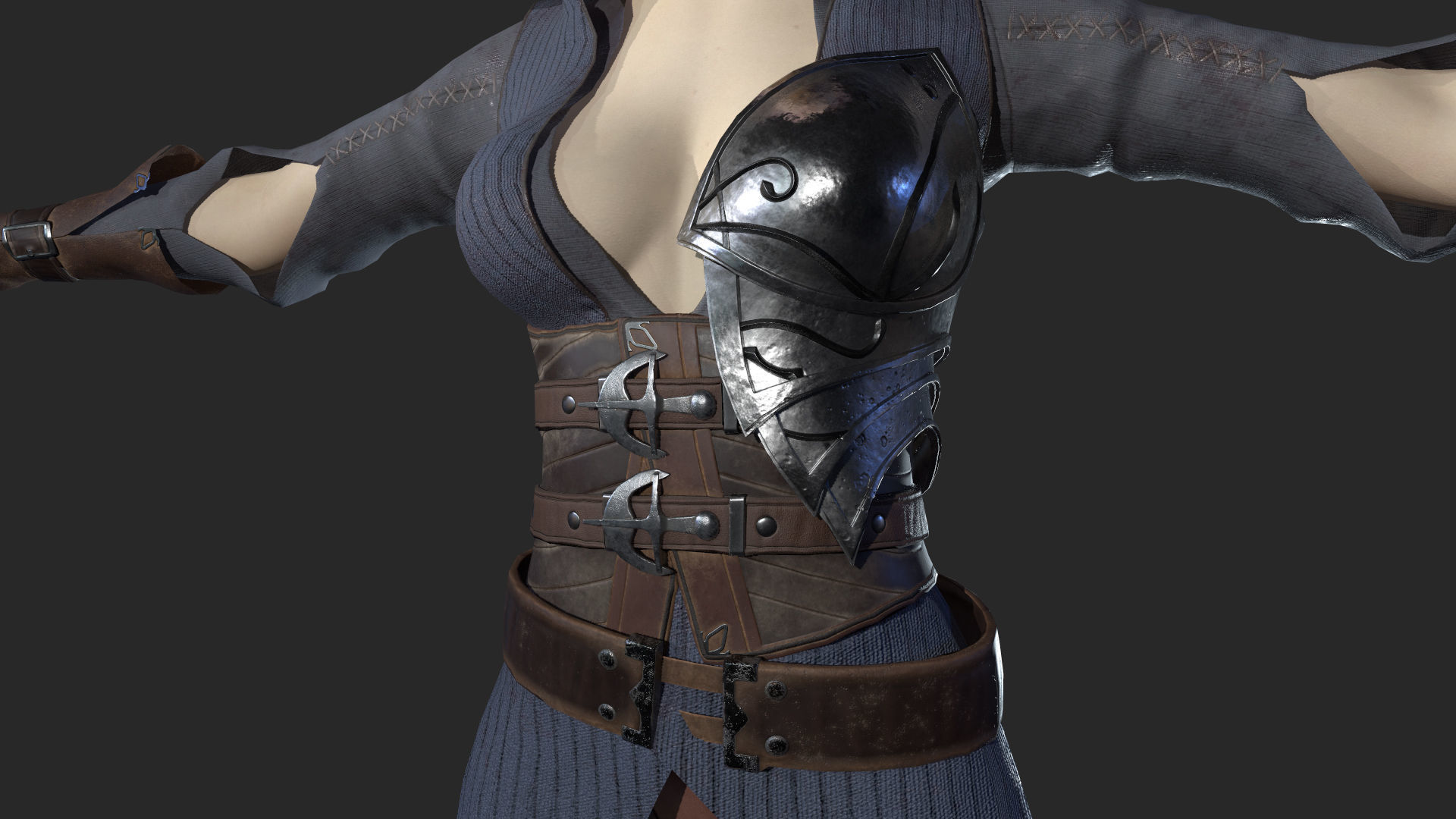 Girl Knight gameready PBR character Low-poly 3D model_7