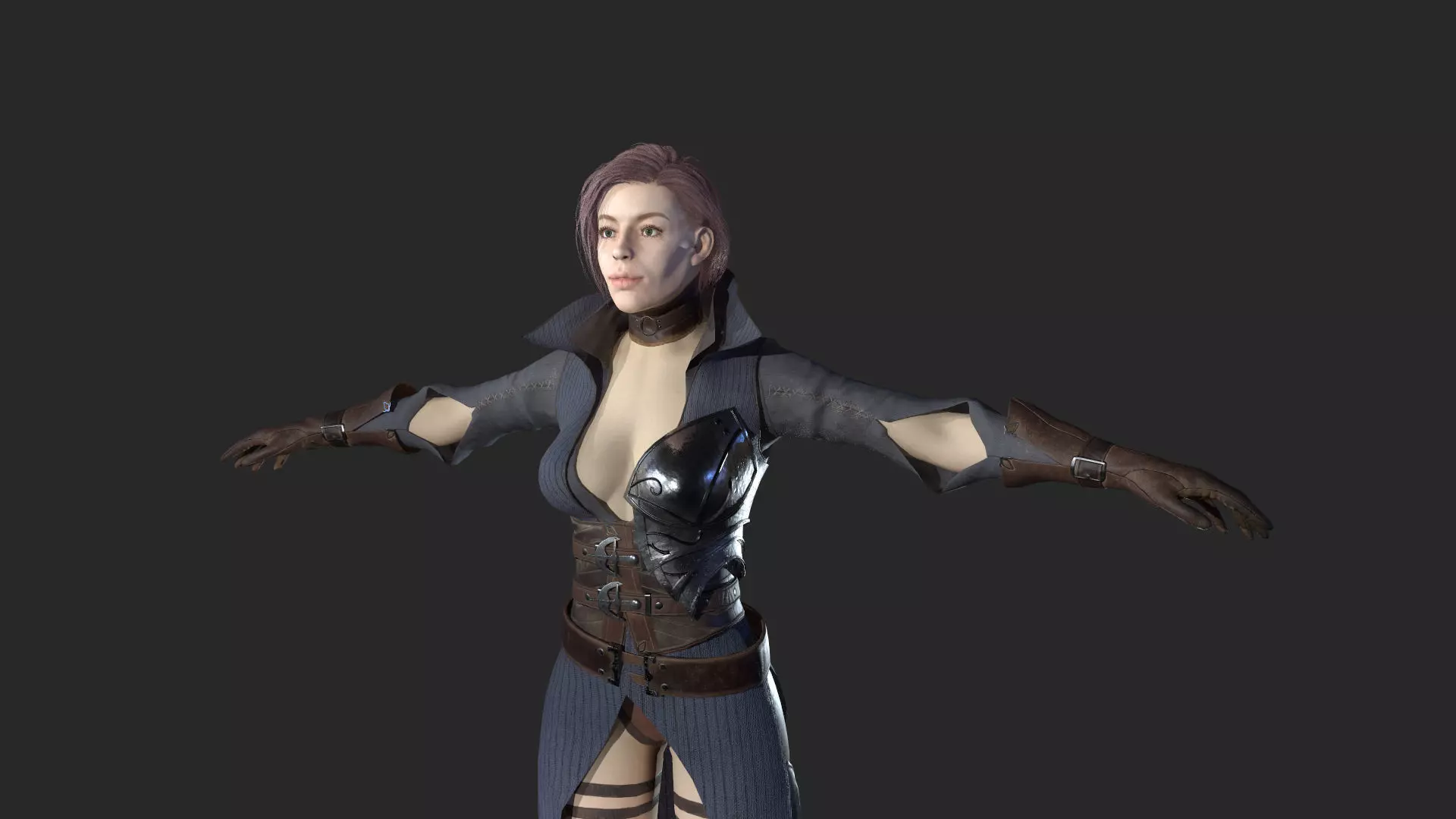 Girl Knight gameready PBR character Low-poly 3D model_0