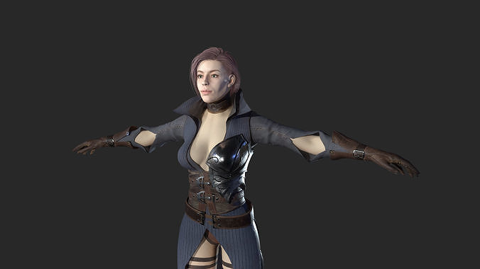 Girl Knight gameready PBR character Low-poly 3D model