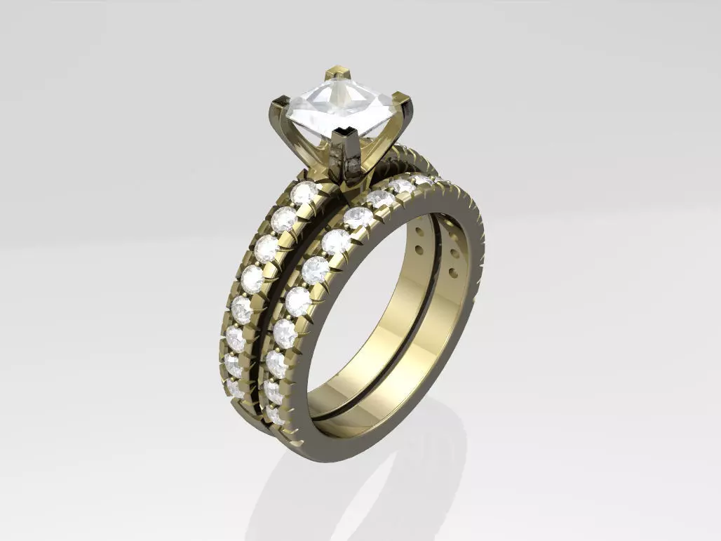 Engagement set gold ring with diamonds 3D print model