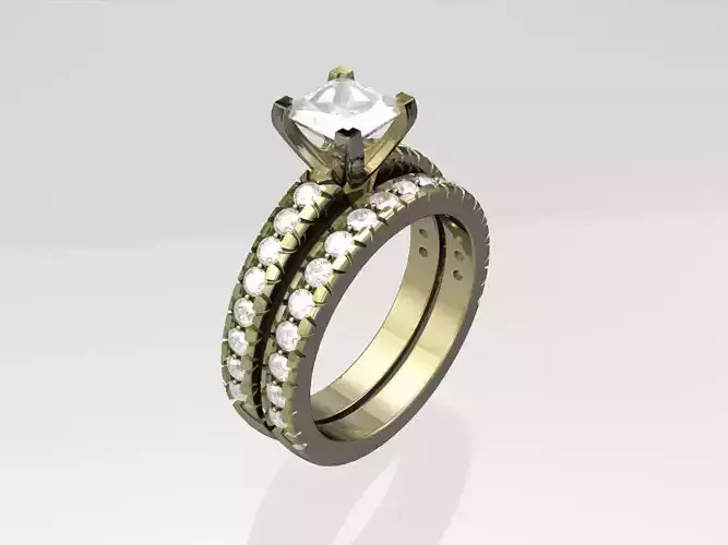 Engagement set gold ring with diamonds