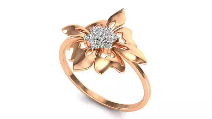 Ring-67 rose gold flower ring with diamonds 3D print model