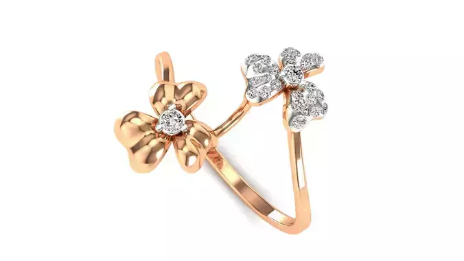 Ring-58 rose gold flower ring with diamonds 3D print model
