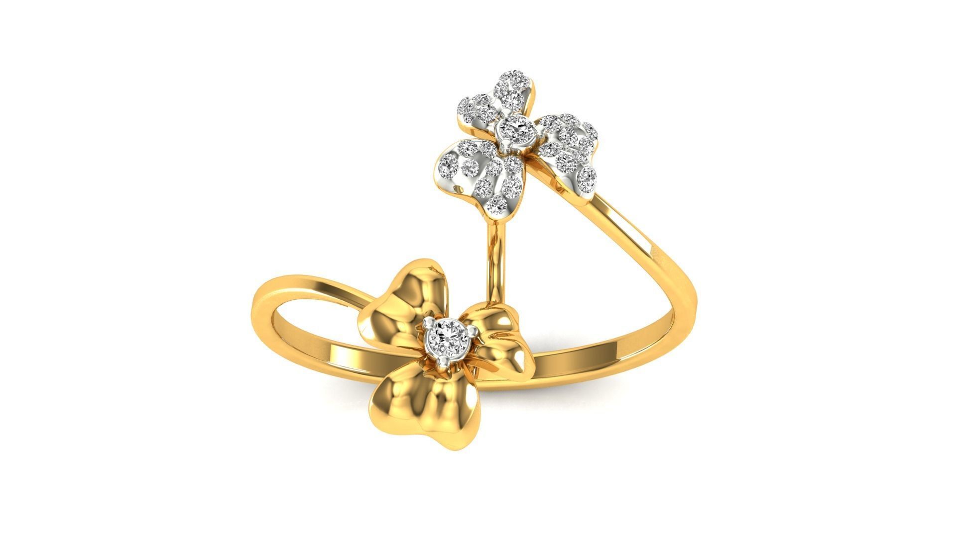 Ring-58 rose gold flower ring with diamonds 3D print model_23