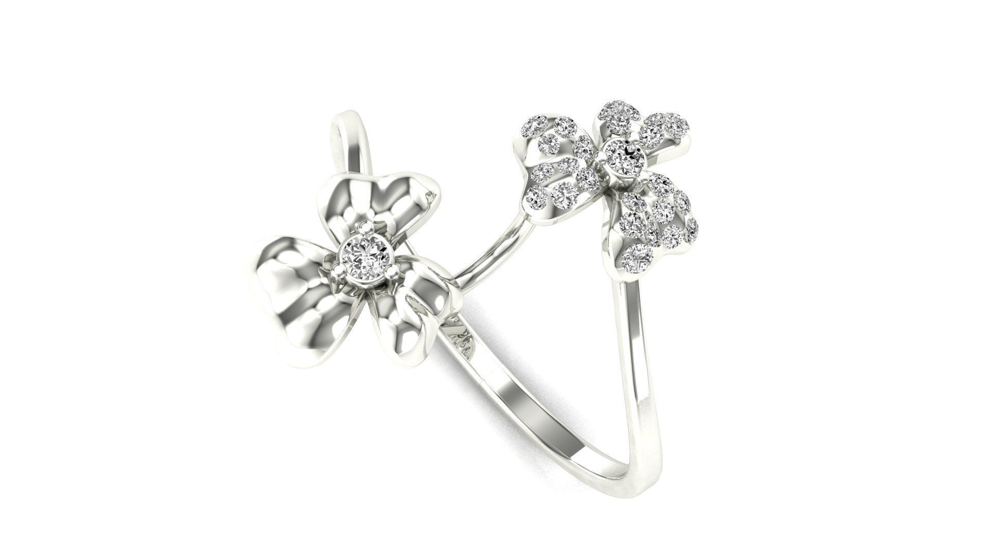 Ring-58 rose gold flower ring with diamonds 3D print model_2