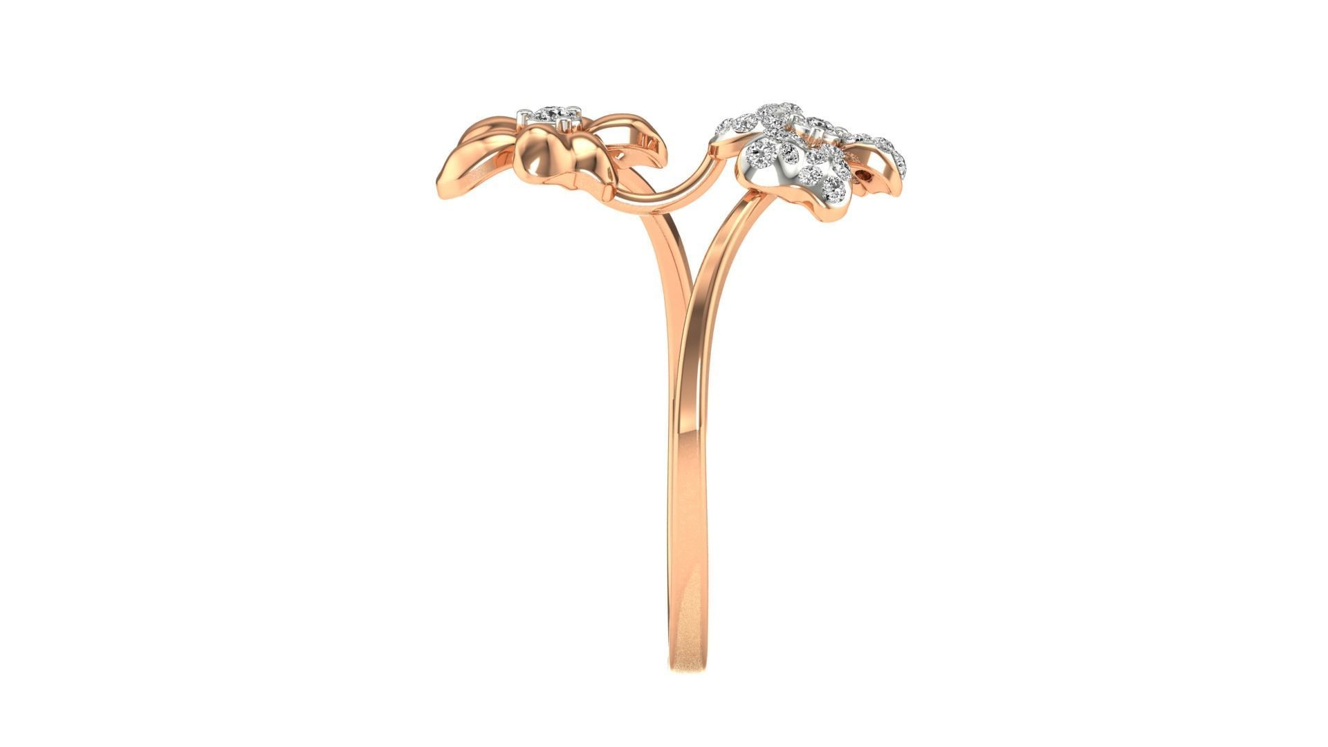Ring-58 rose gold flower ring with diamonds 3D print model_13