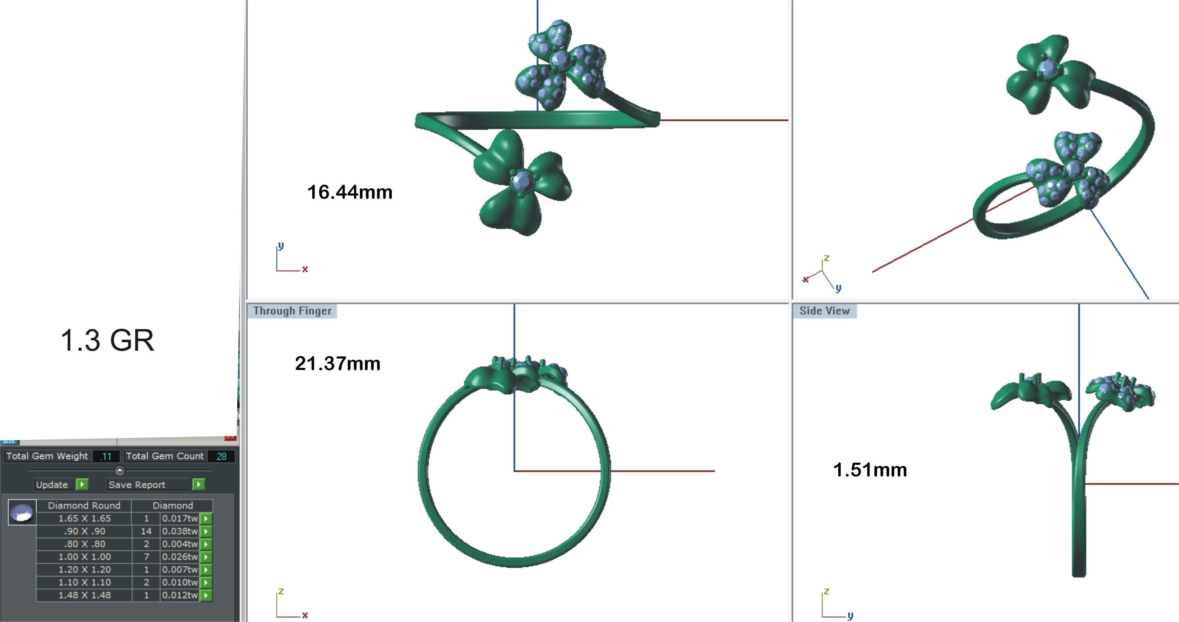 Ring-58 rose gold flower ring with diamonds 3D print model_24