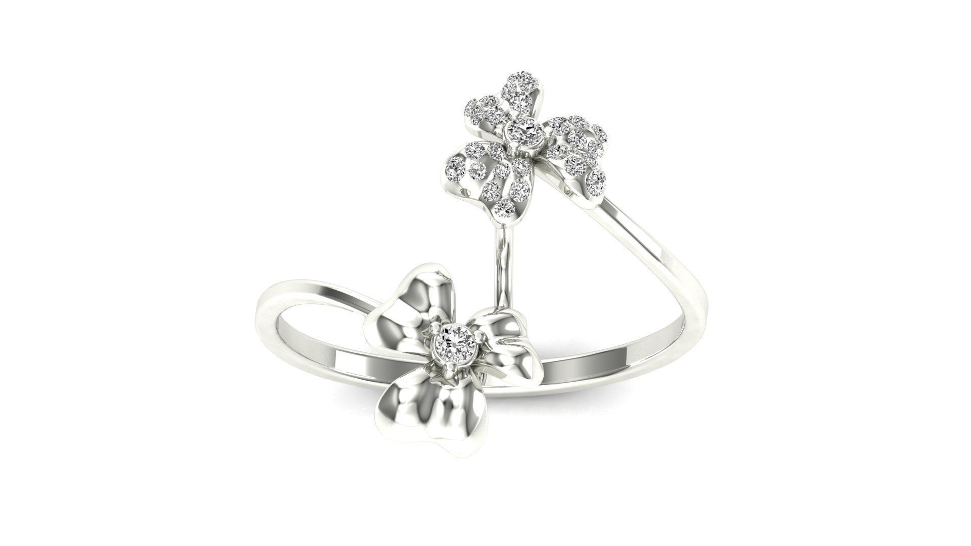 Ring-58 rose gold flower ring with diamonds 3D print model_20