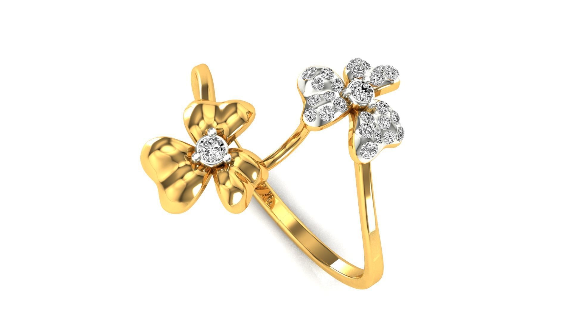 Ring-58 rose gold flower ring with diamonds 3D print model_5