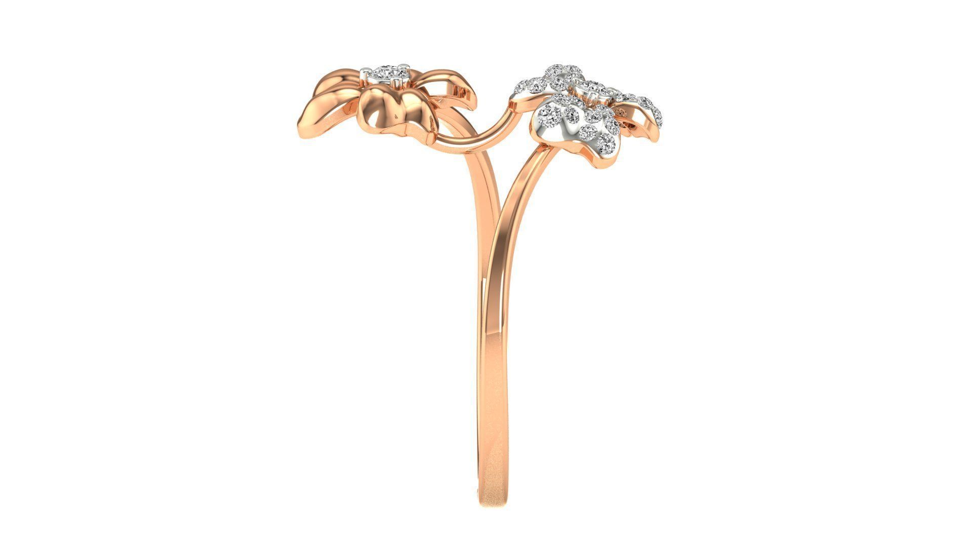 Ring-58 rose gold flower ring with diamonds 3D print model_12