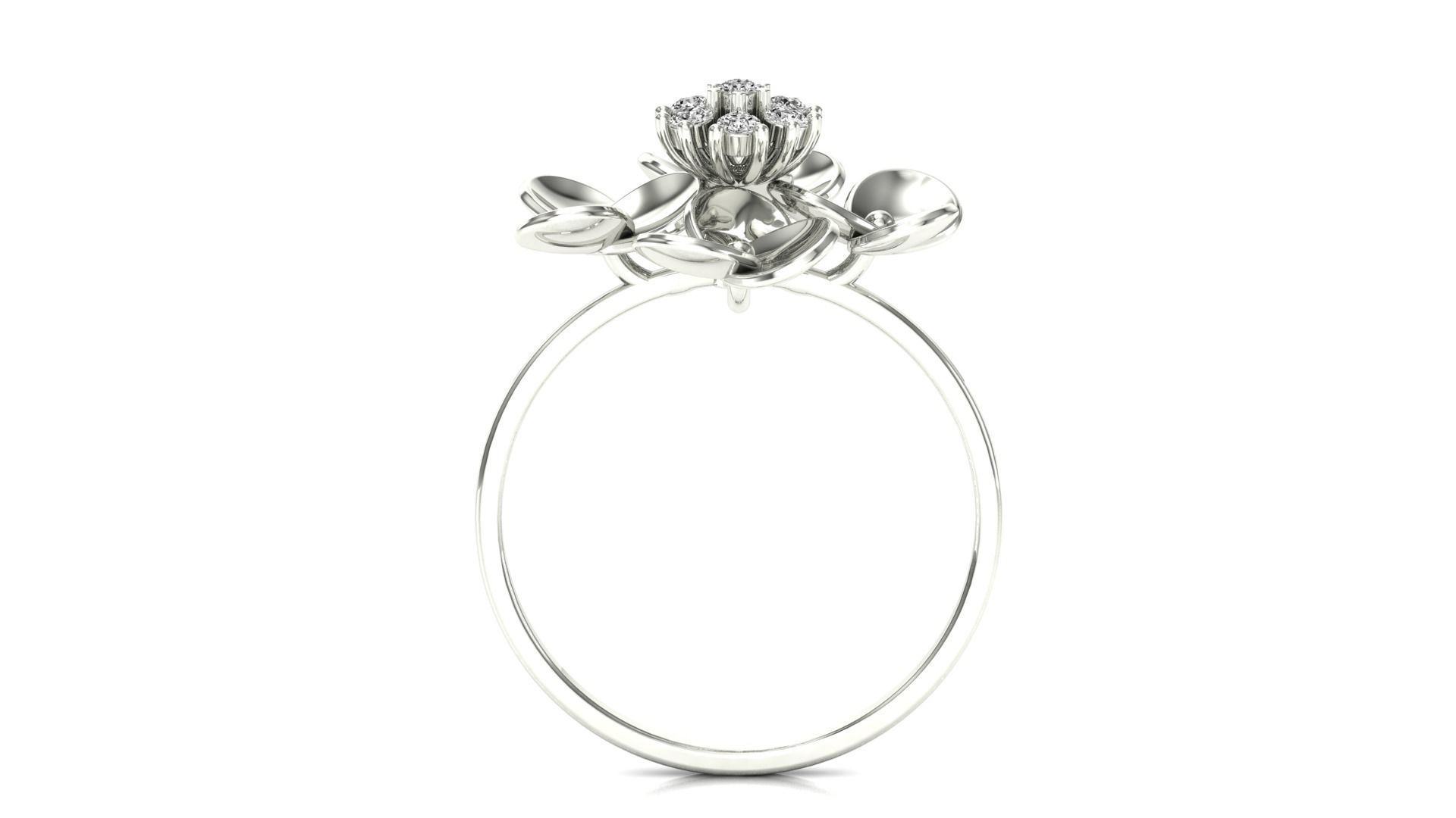 Ring-52 rose gold flower ring with diamonds 3D print model_9