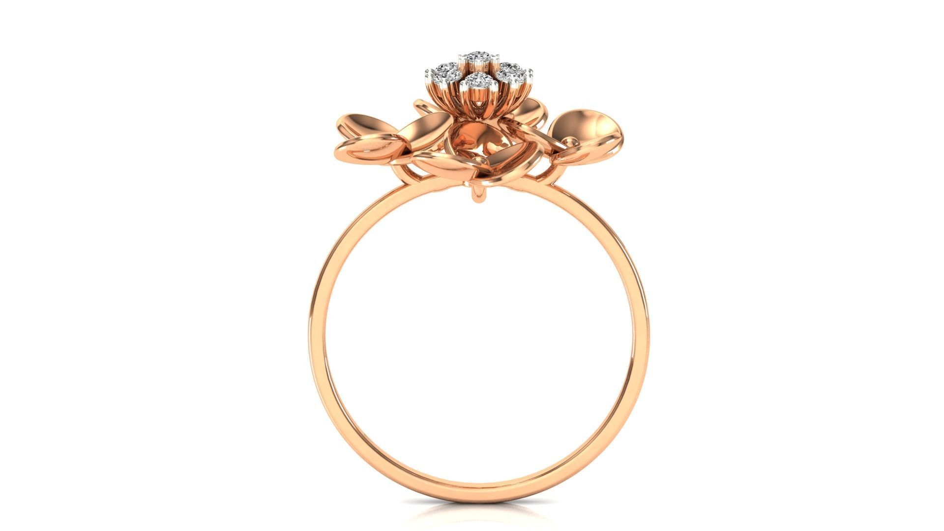 Ring-52 rose gold flower ring with diamonds 3D print model_7