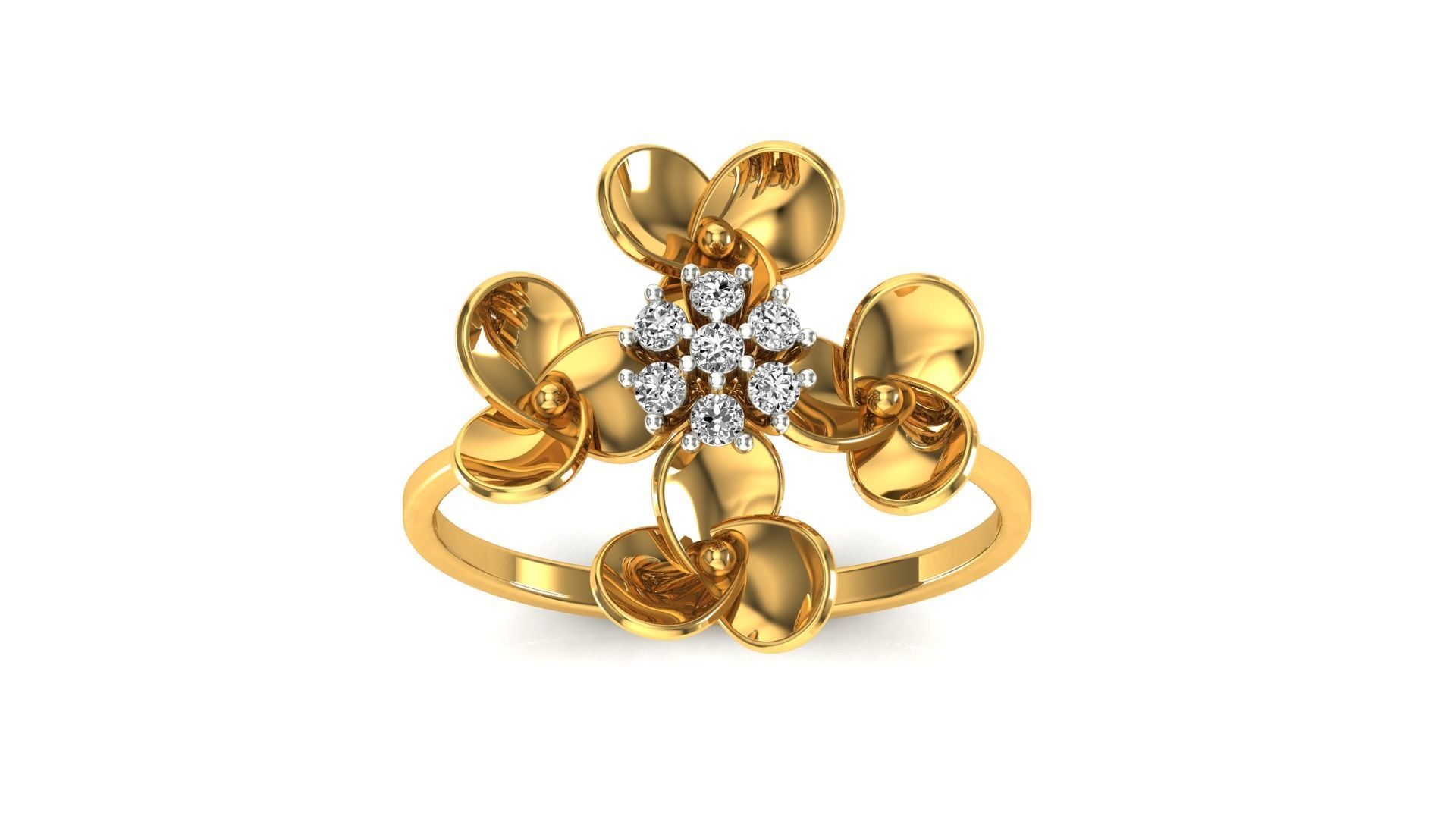 Ring-52 rose gold flower ring with diamonds 3D print model_23