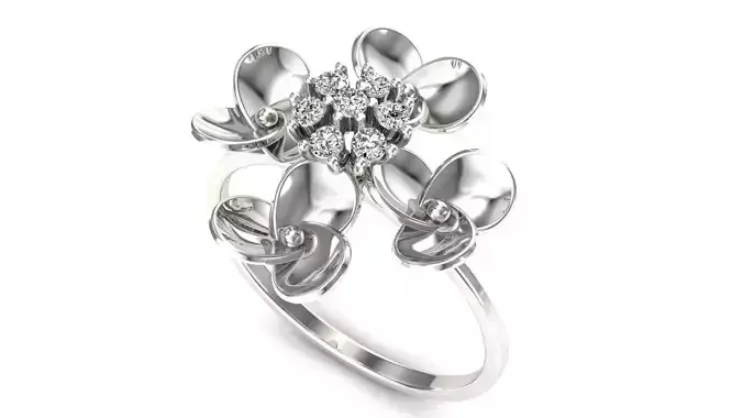 Ring-52 rose gold flower ring with diamonds 3D print model
