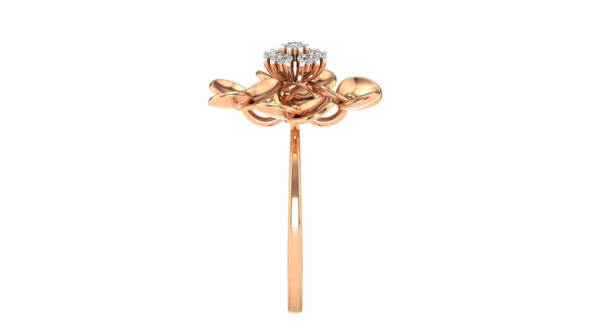 Ring-52 rose gold flower ring with diamonds 3D print model_12