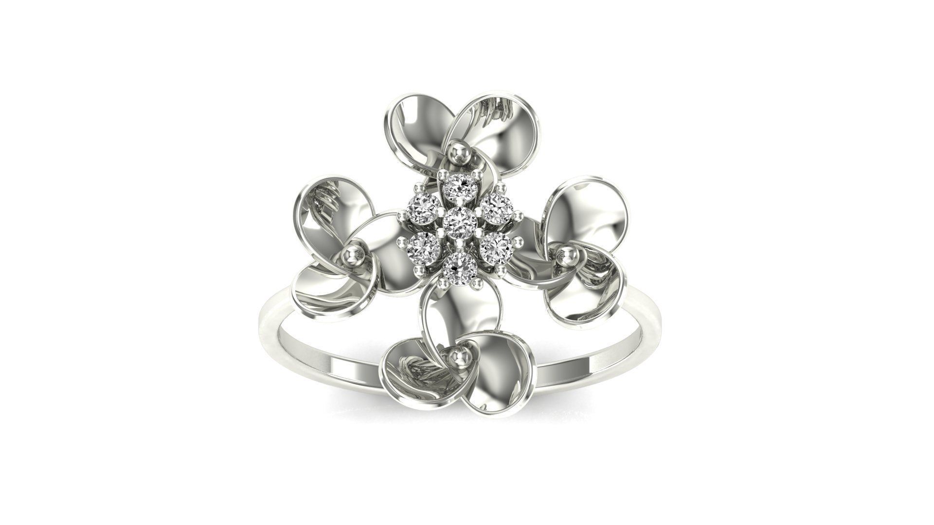 Ring-52 rose gold flower ring with diamonds 3D print model_20