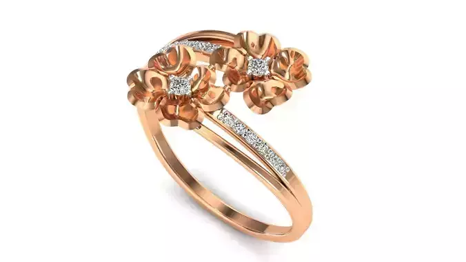 Ring-41 rose gold flower ring with diamonds 3D print model