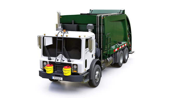 Garbage Truck Low-poly 3D model 6