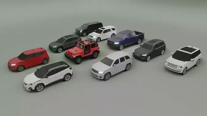 low-poly SUV pack - 10 SUV Low-poly 3D model