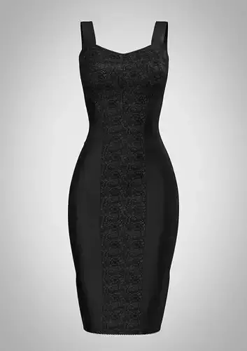 LACED TUBE DRESS IN BLACK BLACK NET WITH BLACK LEATHER
