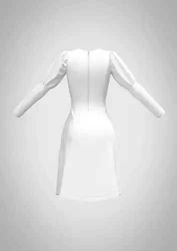 BALLOON SLEEVE DRESS IN WHITE 3D model