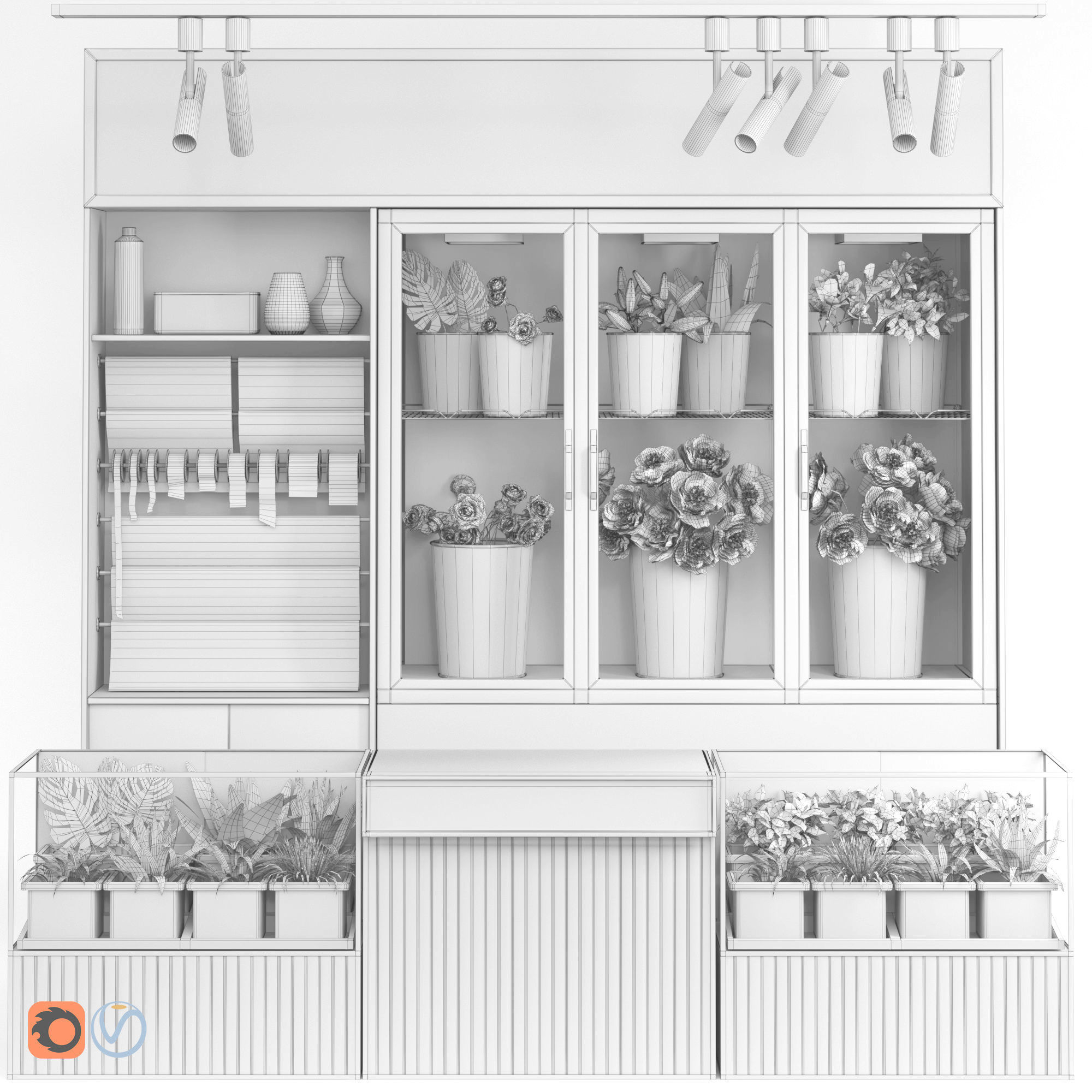 Florist Shops interior Collection Flower store refrigerator 3D model_9