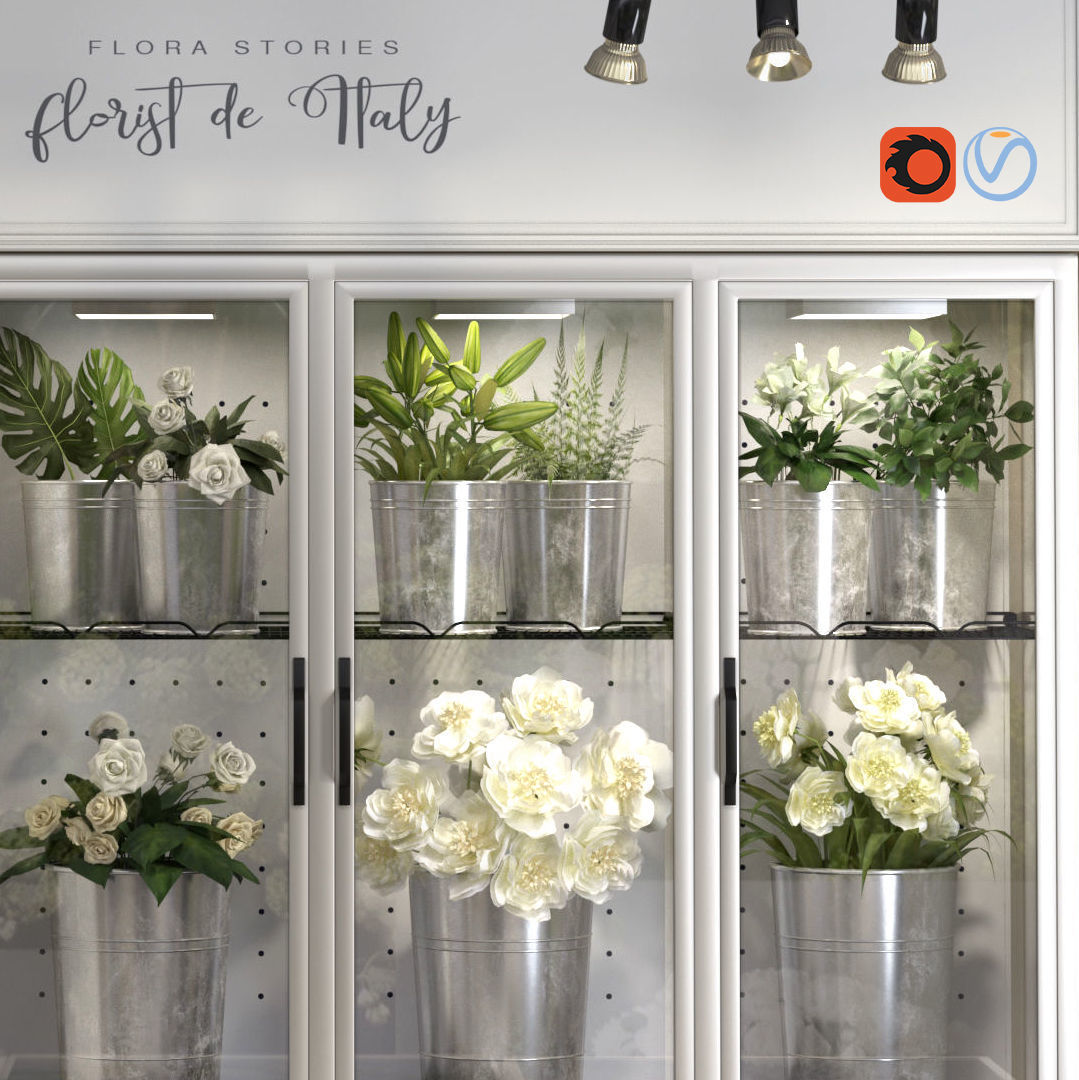 Florist Shops interior Collection Flower store refrigerator 3D model_4