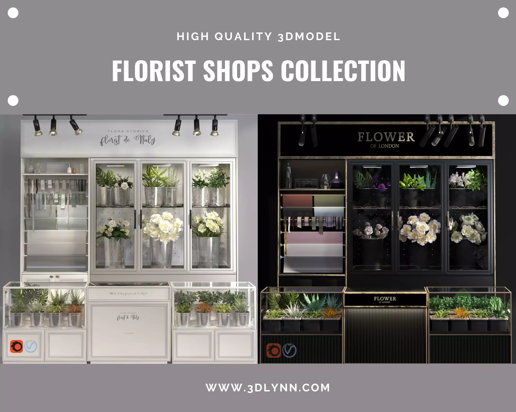 Florist Shops interior Collection Flower store refrigerator 3D model_0