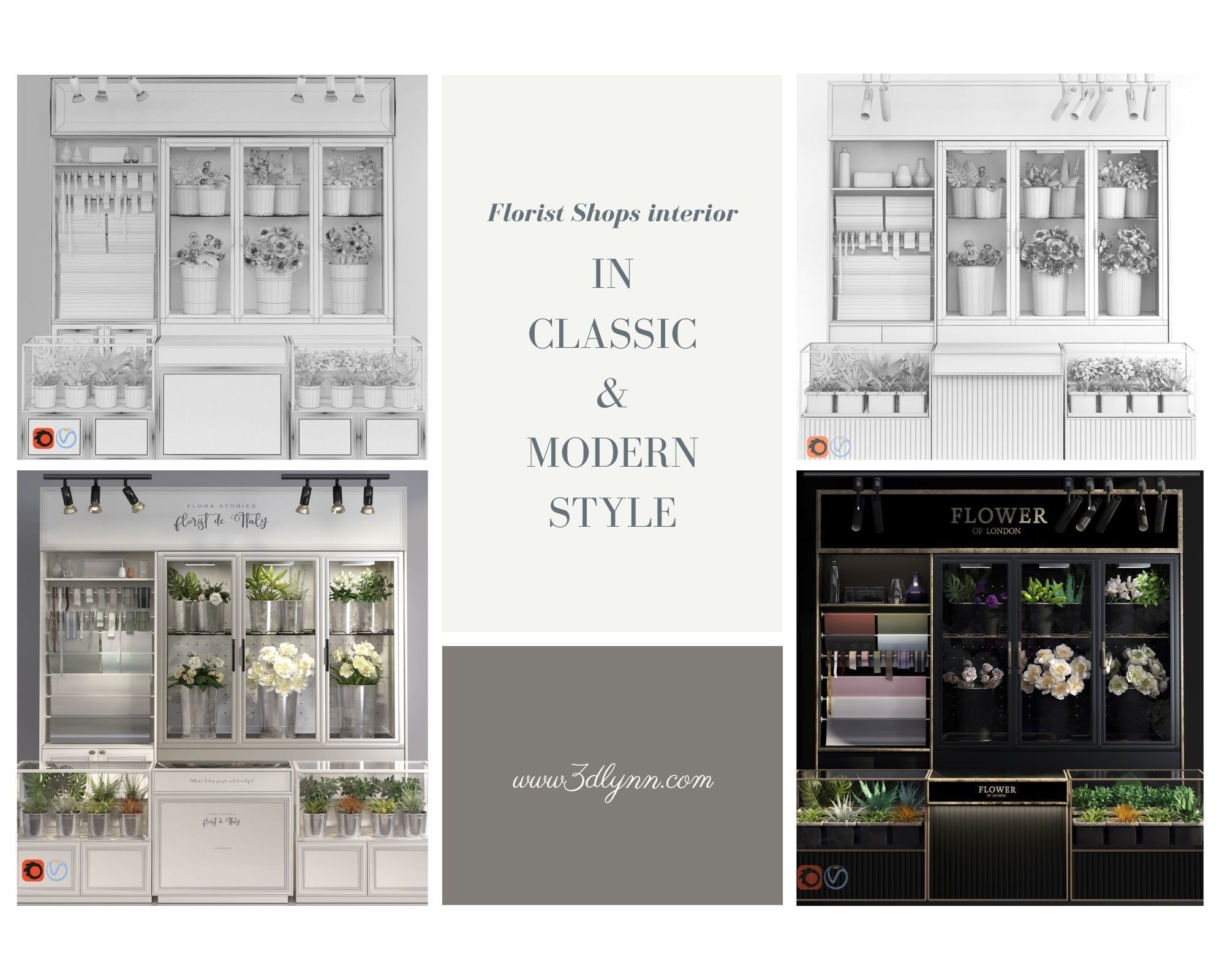 Florist Shops interior Collection Flower store refrigerator 3D model_1