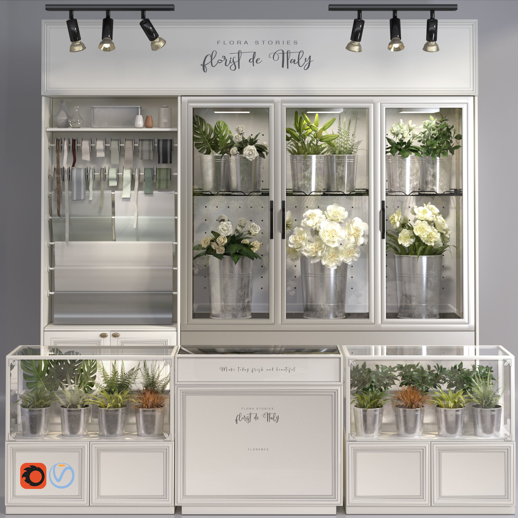 Florist Shops interior Collection Flower store refrigerator 3D model_2