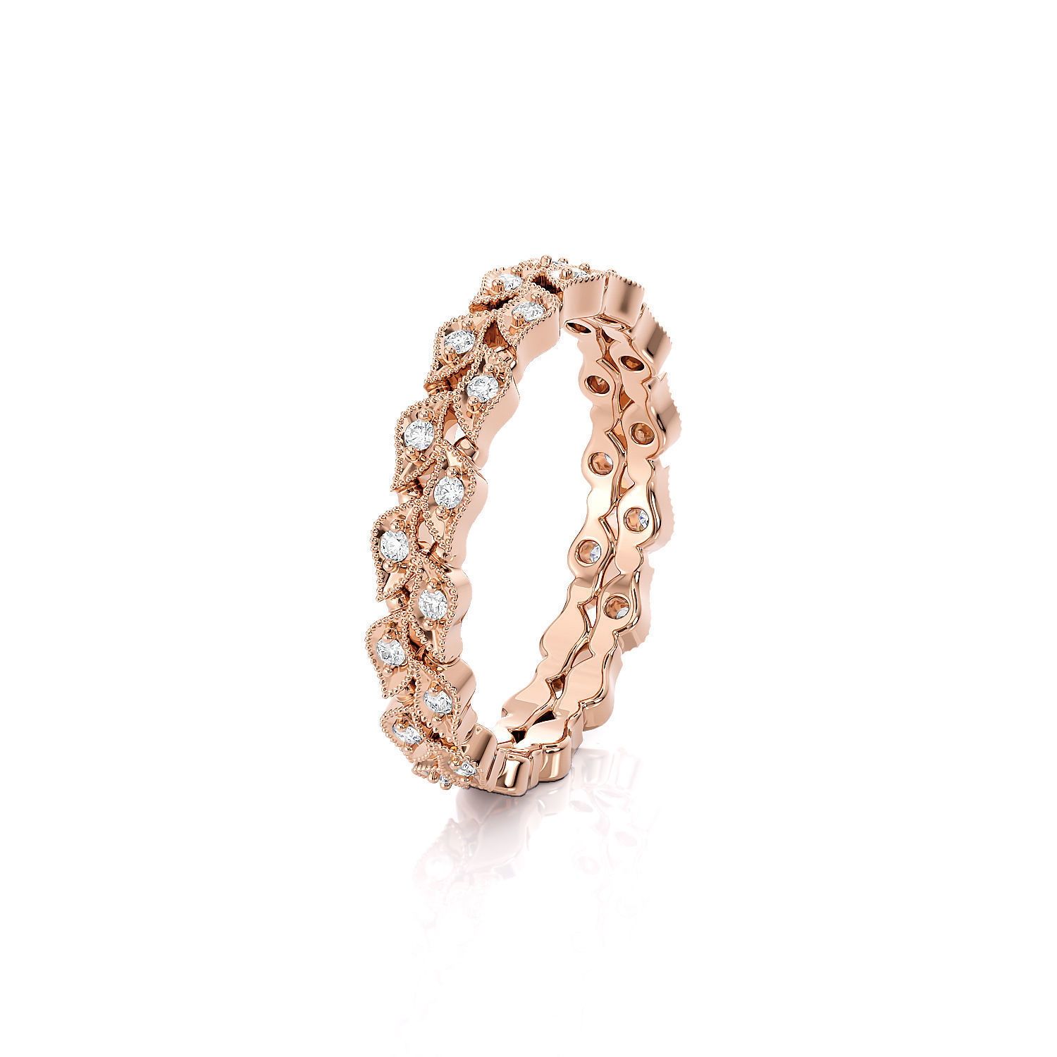 Ring Band Leaves with stones  3D print model 3D print model_12