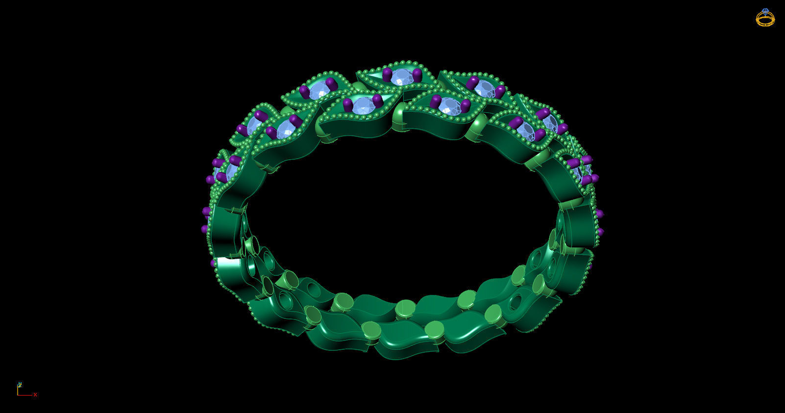 Ring Band Leaves with stones  3D print model 3D print model_3