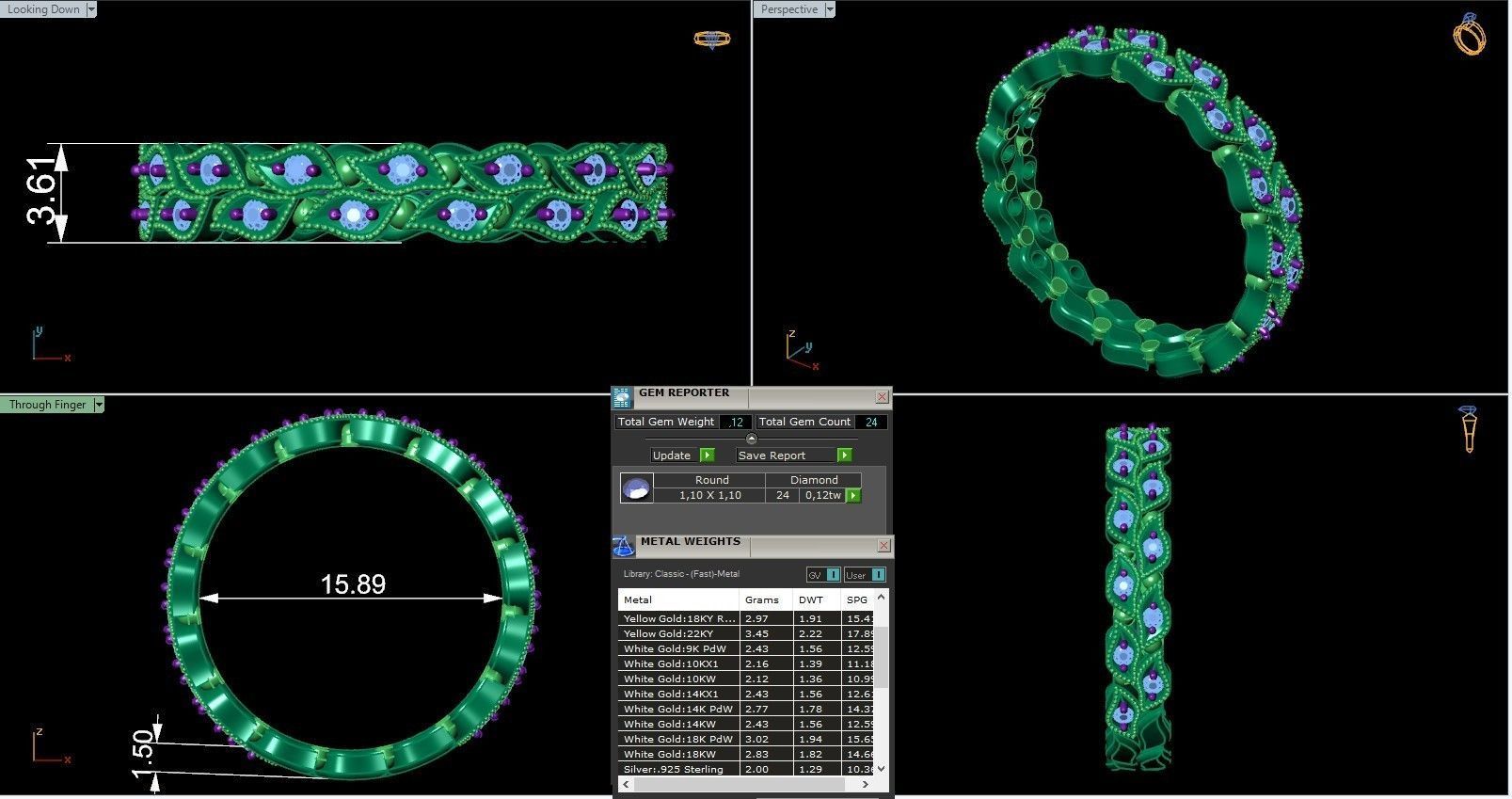 Ring Band Leaves with stones  3D print model 3D print model_1