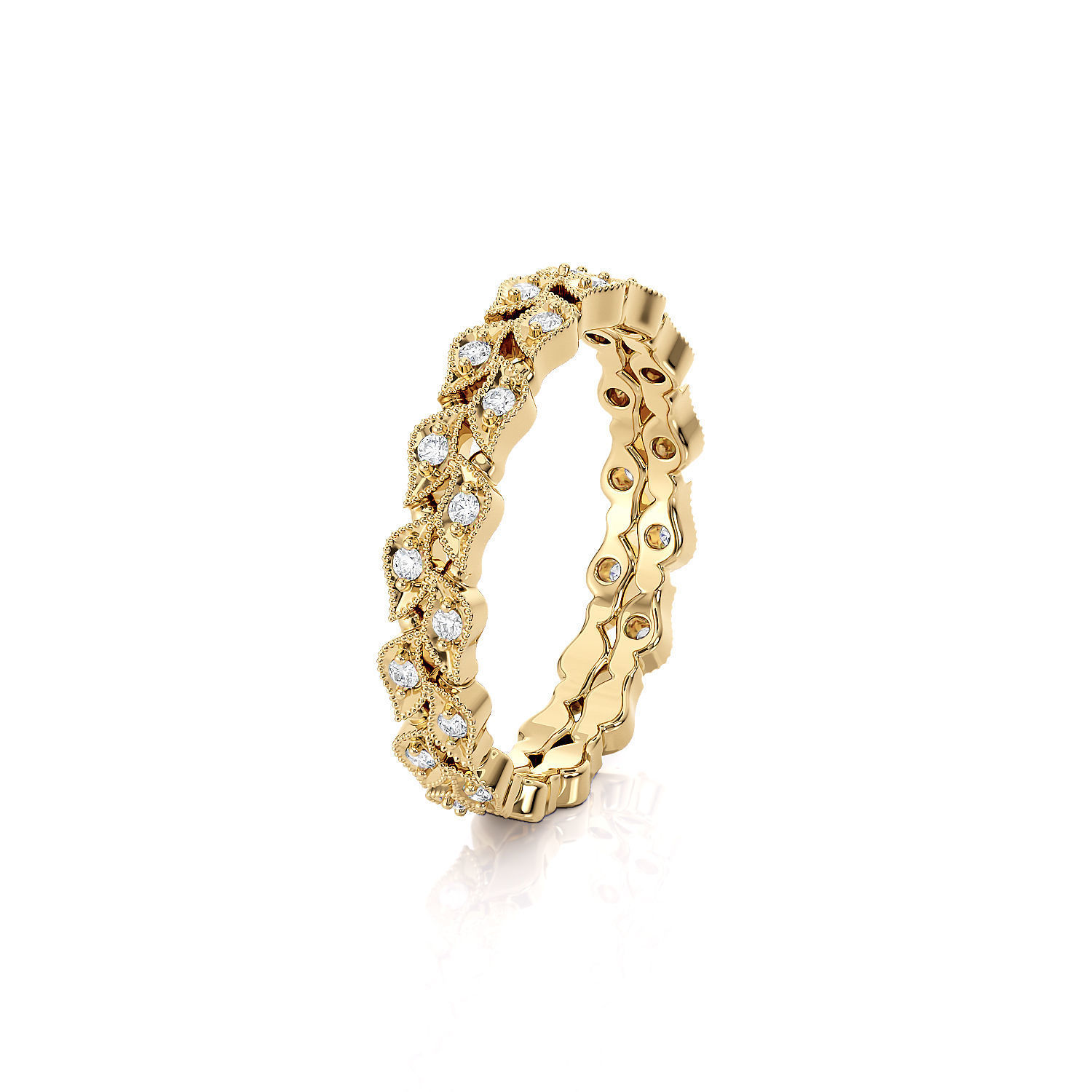 Ring Band Leaves with stones  3D print model 3D print model_14