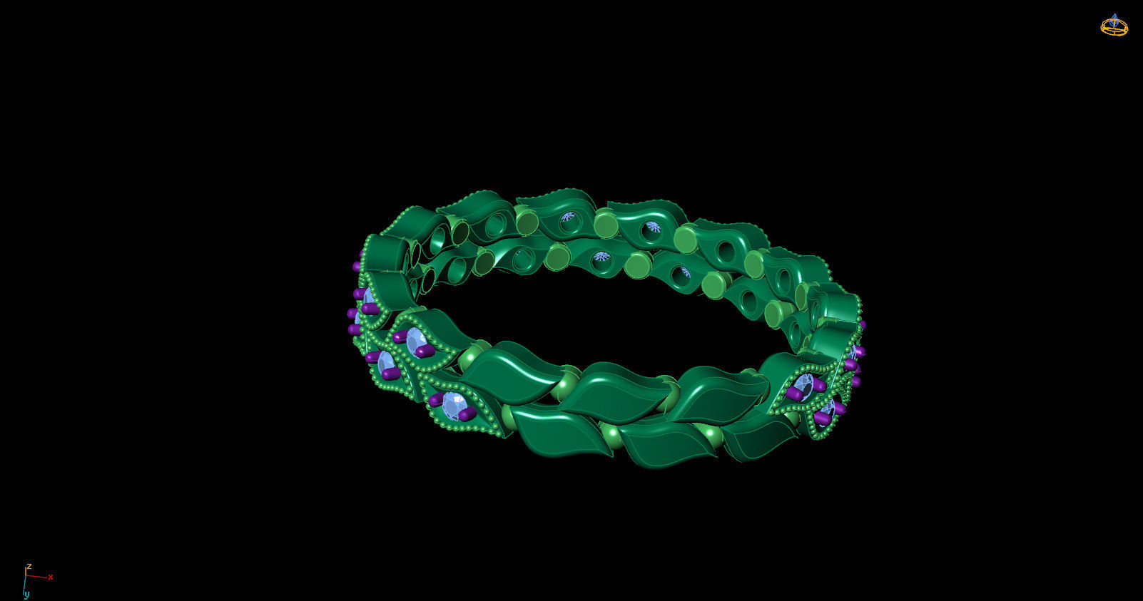 Ring Band Leaves with stones  3D print model 3D print model_4