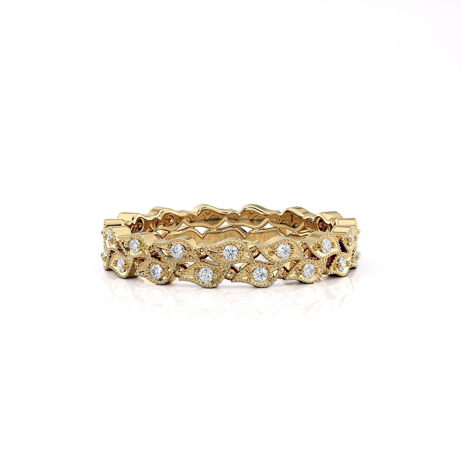 Ring Band Leaves with stones  3D print model 3D print model_11