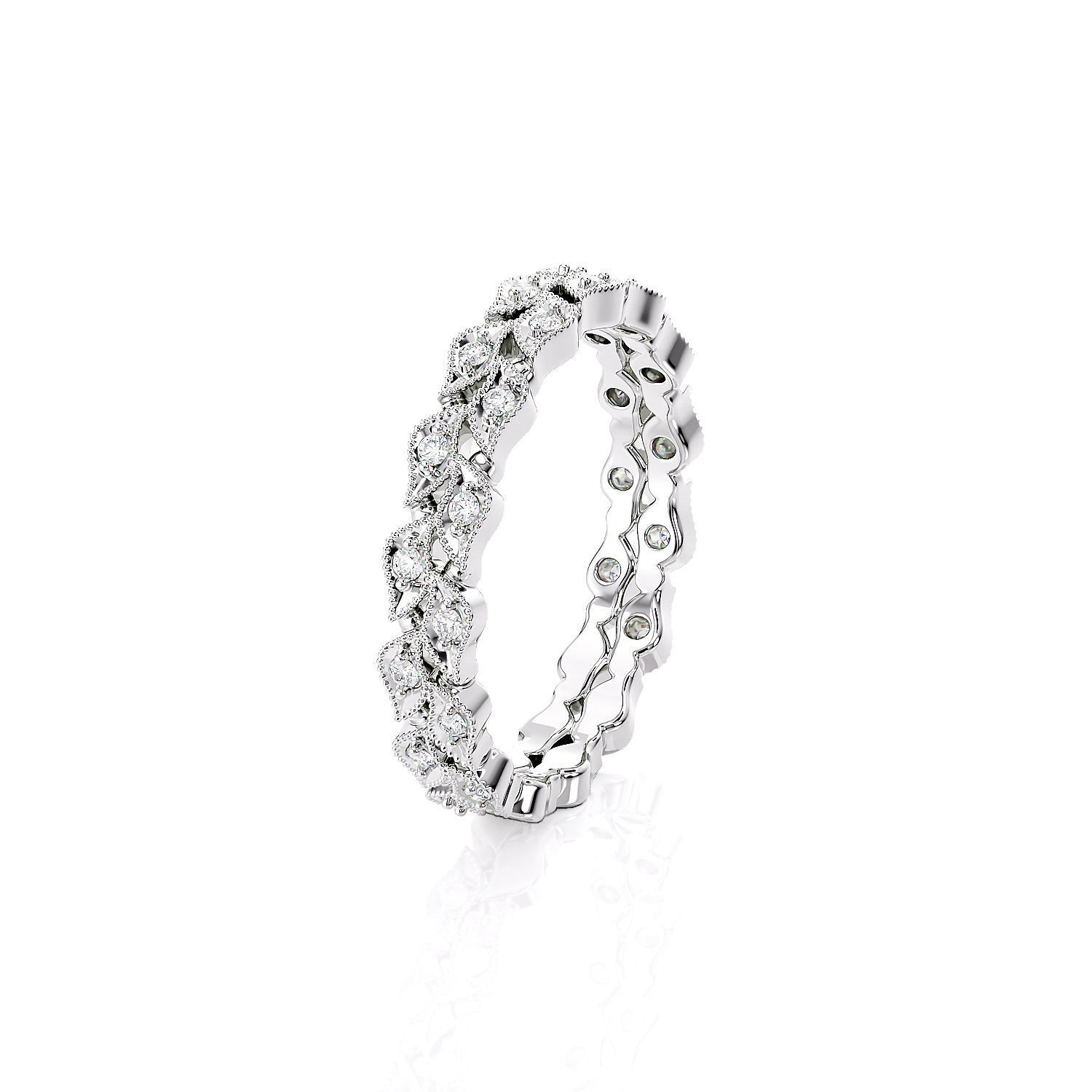 Ring Band Leaves with stones  3D print model 3D print model_13