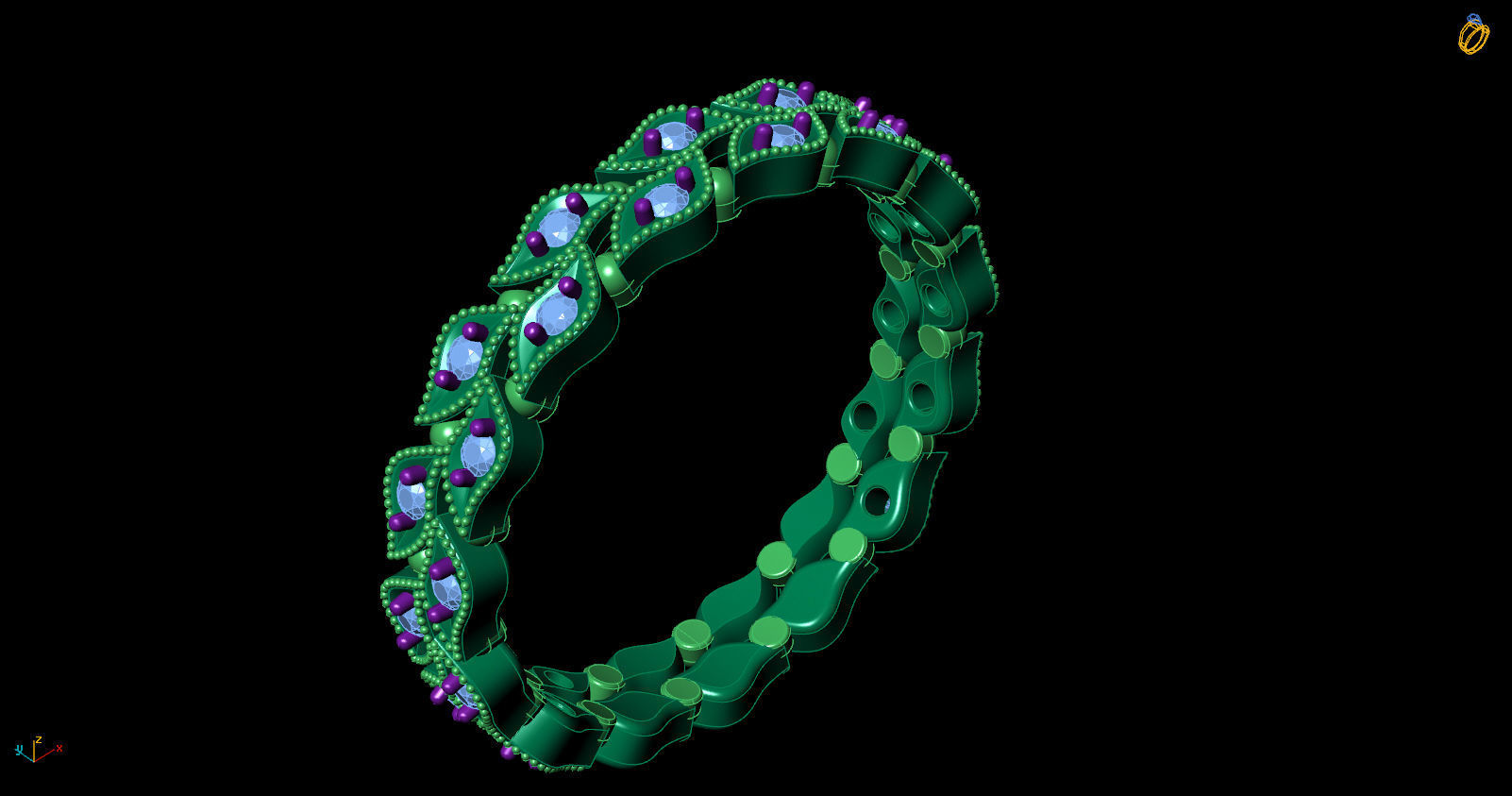 Ring Band Leaves with stones  3D print model 3D print model_5