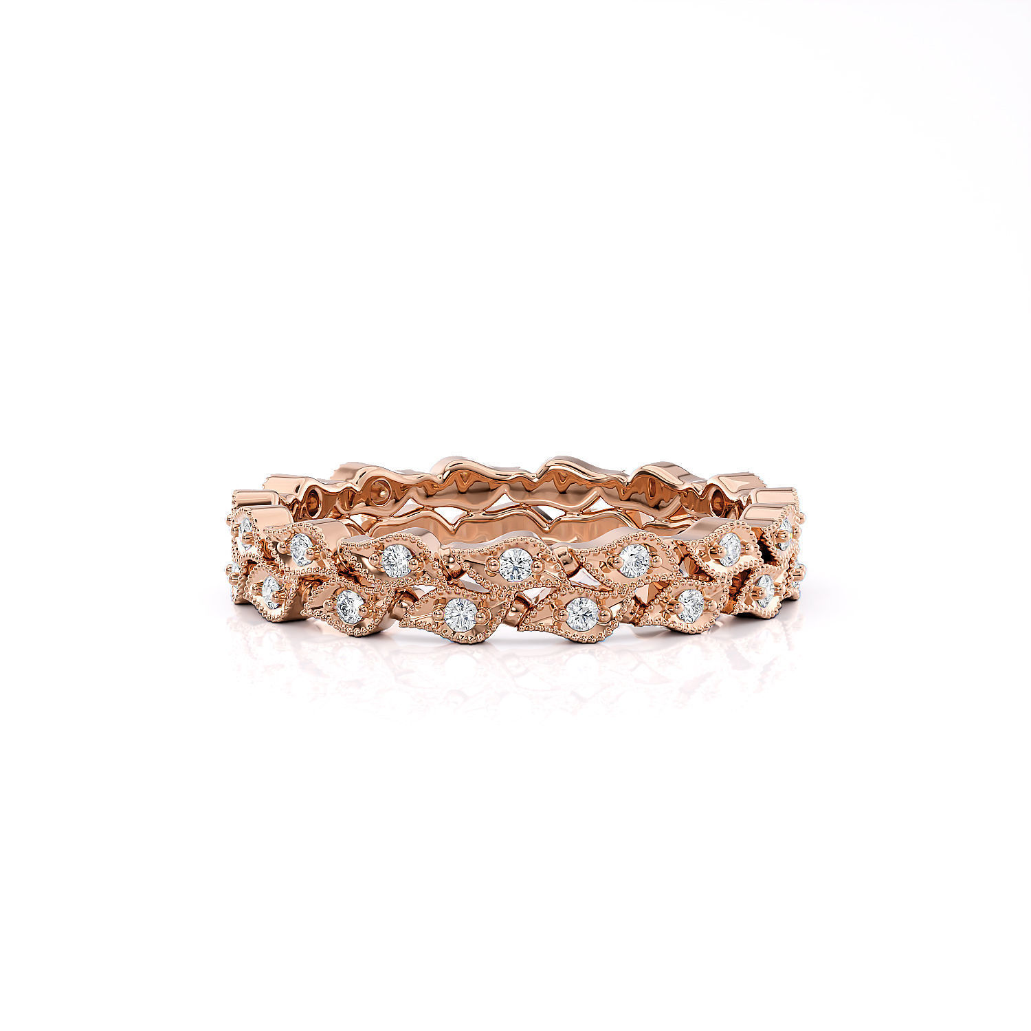 Ring Band Leaves with stones  3D print model 3D print model_9